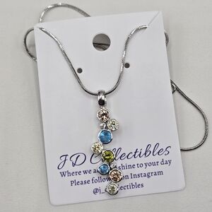Swarovski Crystal Elements Silver Necklace Multicolor 18 - 20 inch Prom Bridal